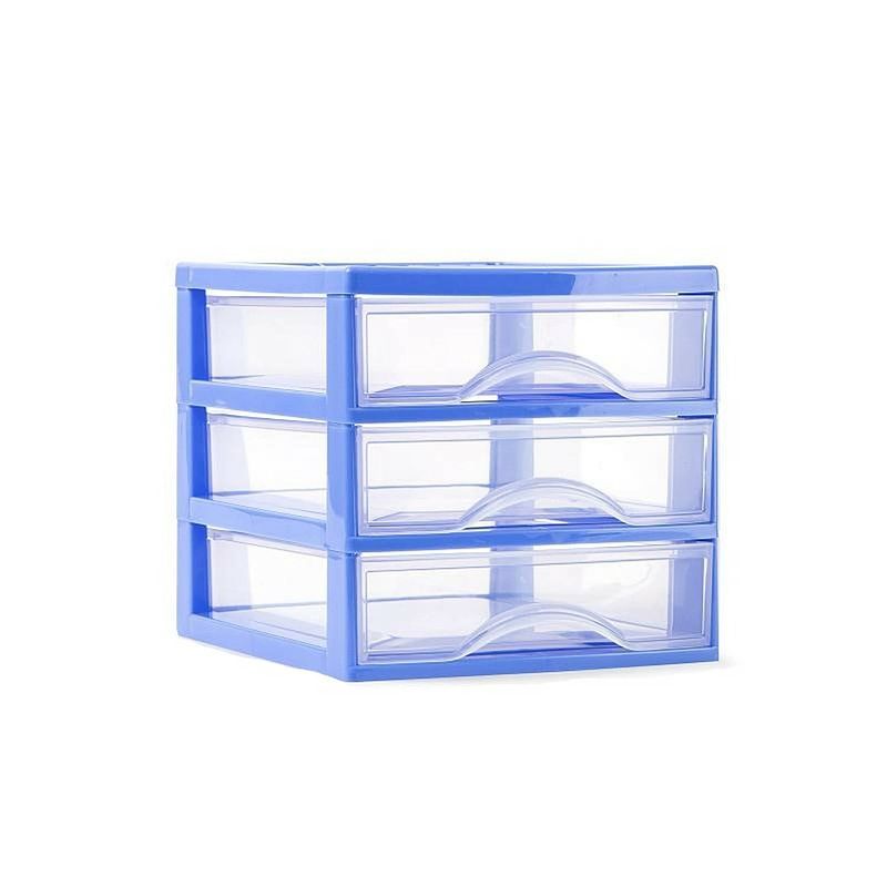 Foto van Plasticforte ladeblokje/bureau organizer 3x lades - blauw/transparant - l18 x b21 x h17 cm - plastic - ladeblok