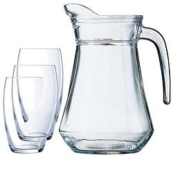 Foto van Luminarc karaf schenkkan van glas 1300 ml met 6x stuks versailles luxe waterglazen - drinkglazen