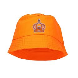 Foto van Koningsdag vissershoedje/bucket hat oranje - kroontje - 57-58 cm - verkleedhoofddeksels