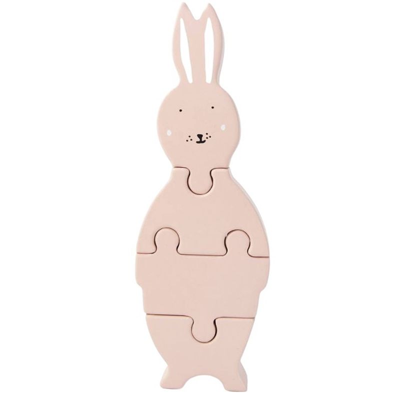 Foto van Trixie blokpuzzel mrs. rabbit 18 x 11 cm hout zachtroze 4 stuks