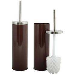 Foto van Msv toiletborstel in houder/wc-borstel - 2x - metaal - bruin - 38 cm - toiletborstels