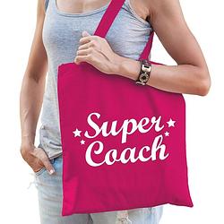 Foto van Super coach bedankje cadeau tas katoen fuchsia roze - feest boodschappentassen