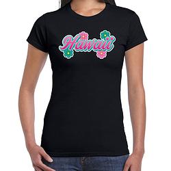 Foto van Hawaii zomer t-shirt zwart met bloemen voor dames xl - feestshirts