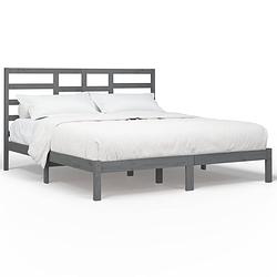 Foto van The living store houten bedframe - moderne slaapkamer - massief grenenhout - 205.5 x 186 x 104 cm - grijs