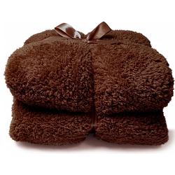 Foto van Droomtextiel teddy plaid bruin 150 x 200 cm - teddy deken - super zacht - warm en donzig - bank plaid