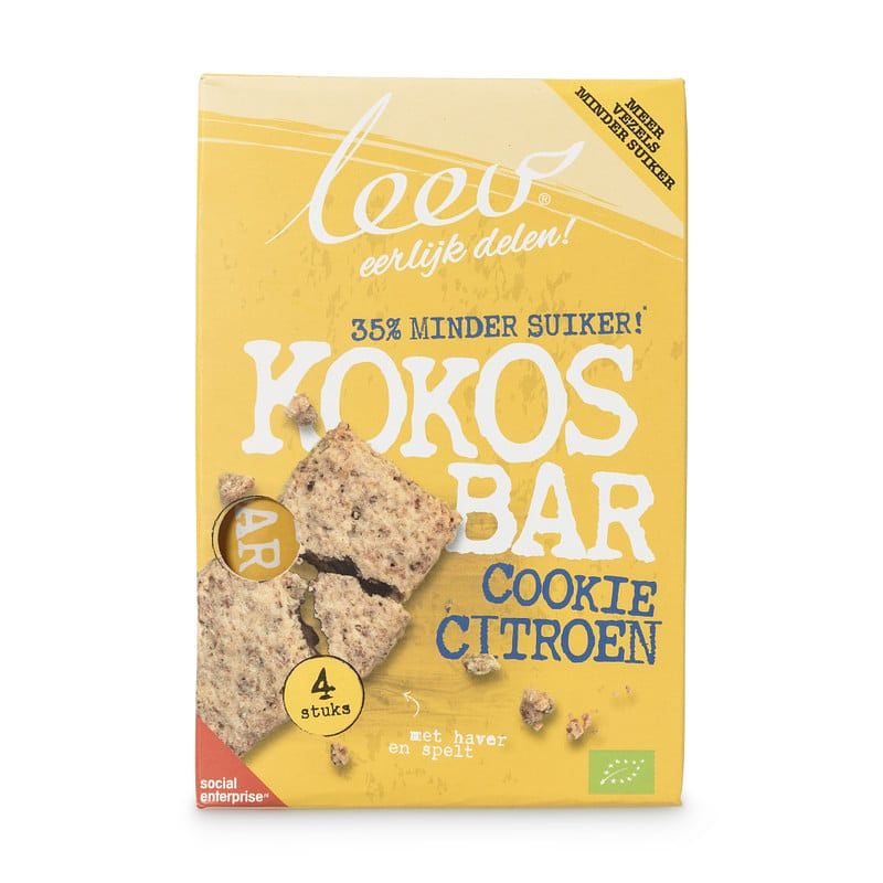 Foto van Leev kokosbar cookie citroen 4 x 35g bij jumbo