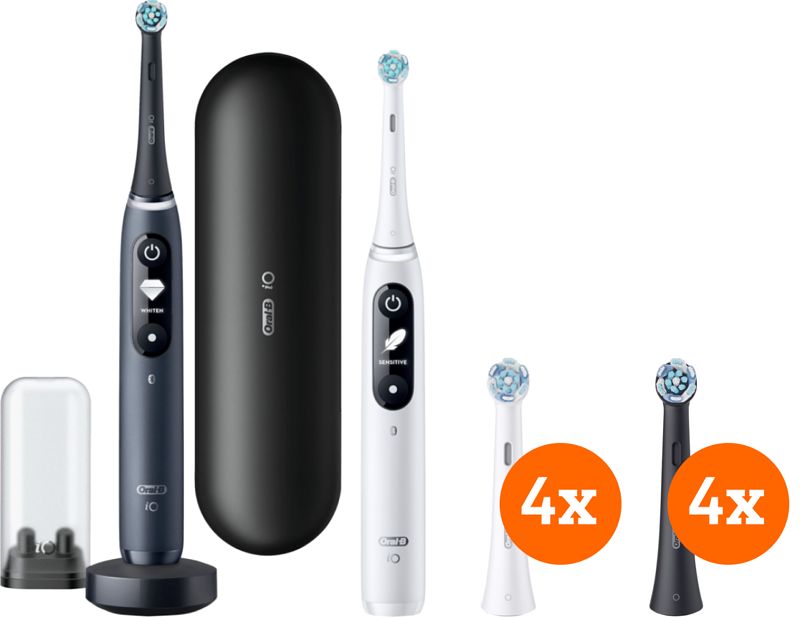 Foto van Oral-b io series 7n duo pack zwart en wit + io ultimate clean opzetborstels (8 stuks)