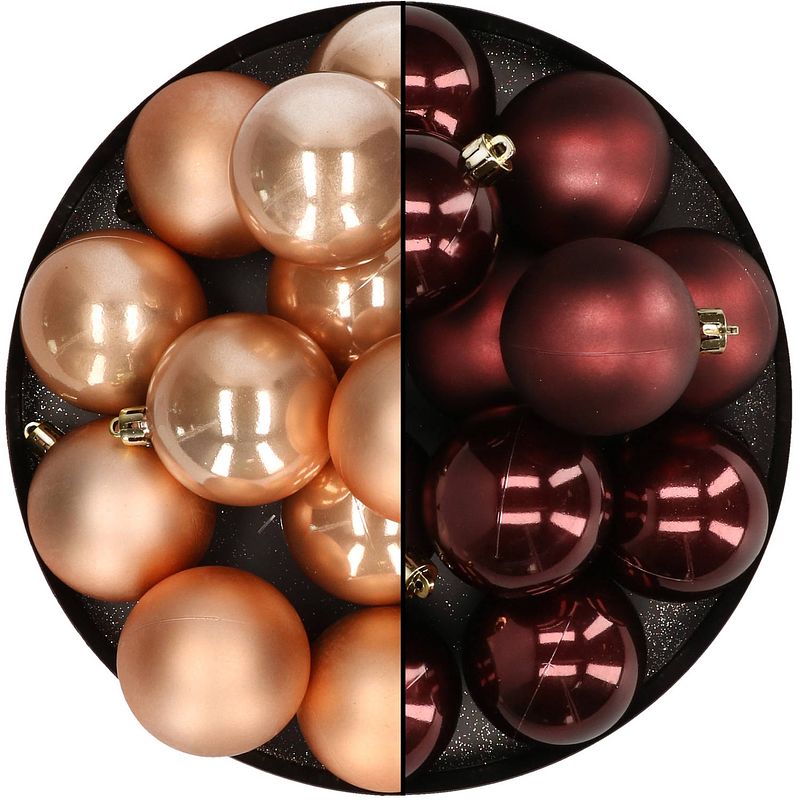 Foto van Kunststof kerstballen 6 cm - 24x stuks - bruin - kerstbal