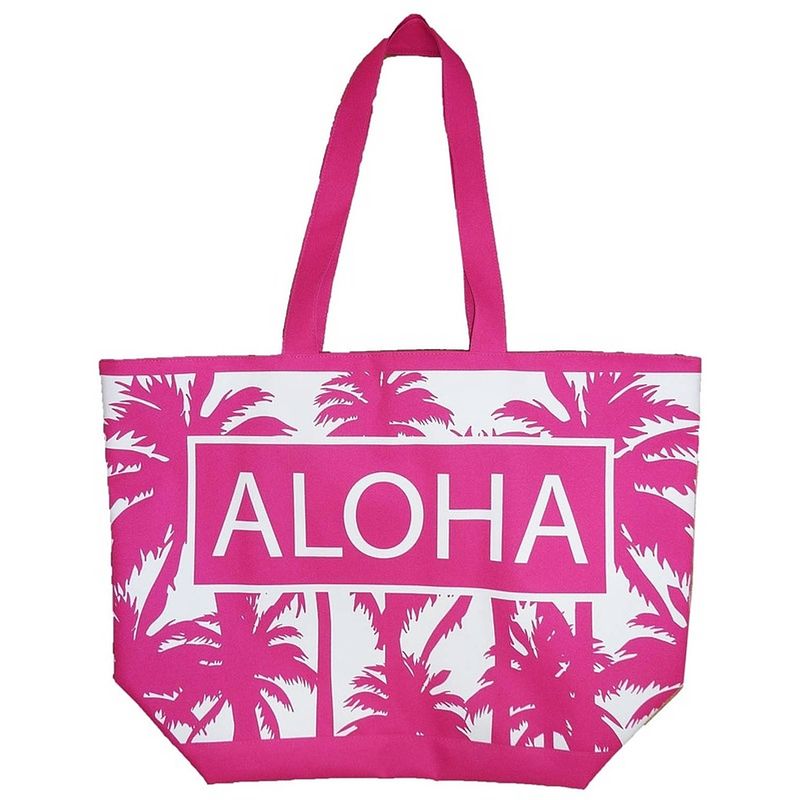 Foto van Damestas strandtas palmbomen roze/wit aloha 58 cm - strandtassen