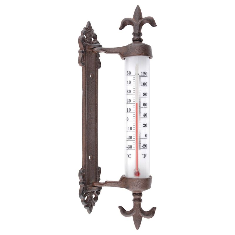 Foto van Gietijzeren wandthermometer frans design voor binnen en buiten 29 cm - buitenthermometers