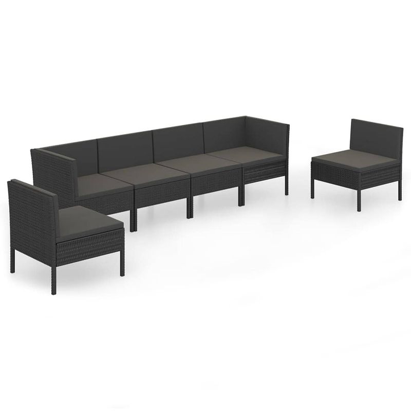 Foto van Vidaxl 6-delige loungeset met kussens poly rattan zwart