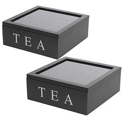 Foto van 2x stuks houten theedoos zwart 9-vaks 23 cm - theedozen