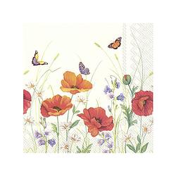 Foto van 40x gekleurde 3-laags servetten klaprozen en vlinders 33 x 33 cm - feestservetten