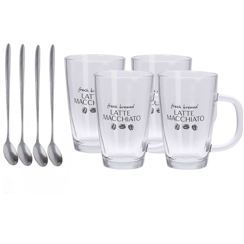 Foto van Set van 4x latte macchiato glazen inclusief lepels 300 ml - koffie- en theeglazen