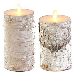 Foto van Set van 2x stuks wit berkenhout led kaarsen met bewegende vlam - led kaarsen