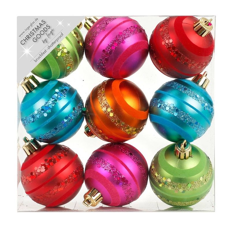 Foto van 9x kunststof gekleurde kerstballen glitter 6 cm - kerstbal