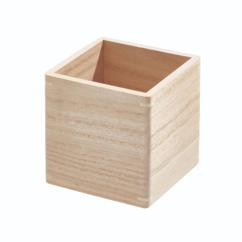 Foto van Idesign - opbergbox, 11.5 x 11.5 x 11 cm, paulownia hout, beige - idesign the home edit