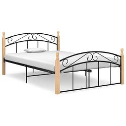 Foto van Vidaxl bedframe metaal en massief eikenhout zwart 140x200 cm