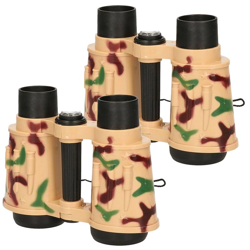 Foto van Multipak van 2x stuks kinder speelgoed verrekijkers leger camouflage 15 cm - verrekijkers