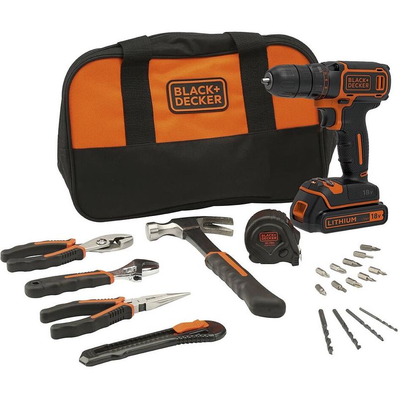 Foto van Black+decker bdcdc18htsa accuboormachine, 18 v, inclusief gereedschapset