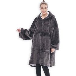 Foto van Goliving fleece deken met mouwen - hoodie deken - plaid hoodie - volwassenen - fleece cape - 1000g - donker grijs
