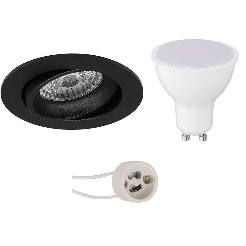 Foto van Led spot set - pragmi delton pro - gu10 fitting - dimbaar - inbouw rond - mat zwart - 6w - natuurlijk wit 4200k -