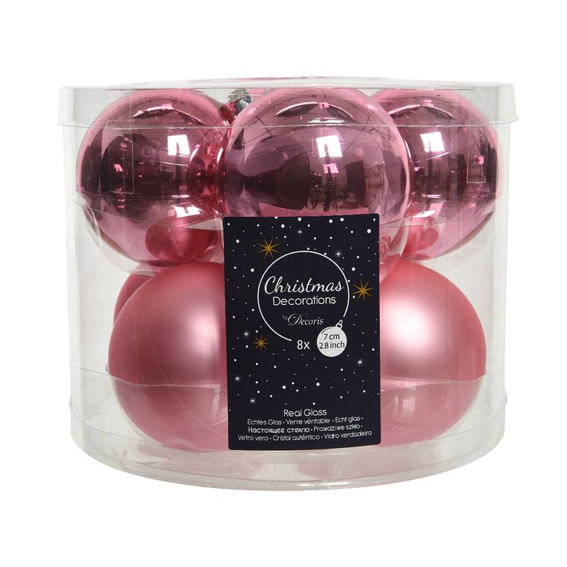 Foto van Kerstbal glas d7 cm lip roze 8st kerst