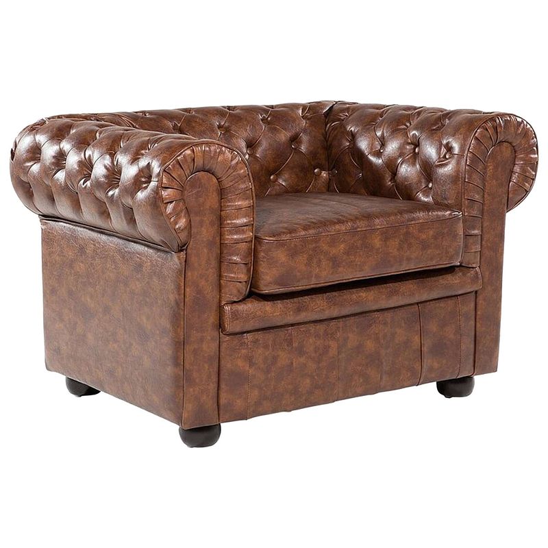 Foto van Beliani chesterfield - fauteuil-bruin-kunstleer