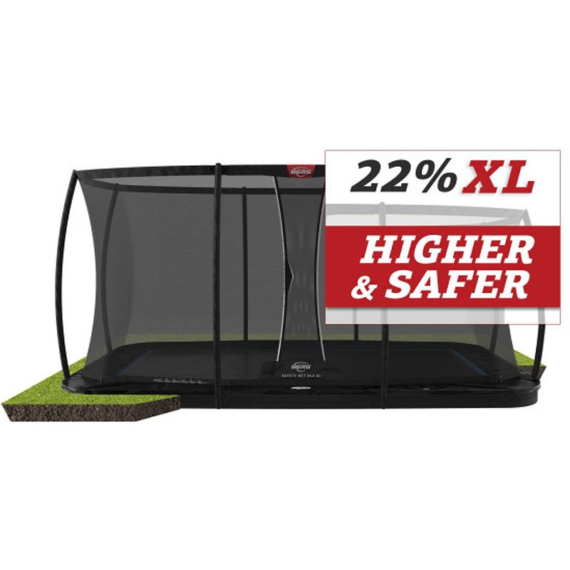 Foto van Berg trampoline ultim elite flatground - 500 x 300 cm - + safety net deluxe xl - black edition - met airflow