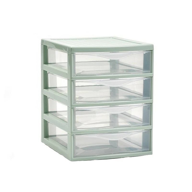 Foto van Plasticforte ladeblokje/bureau organizer 4x lades - mintgroen/transparant - l18 x b21 x h23 cm - plastic - ladeblok