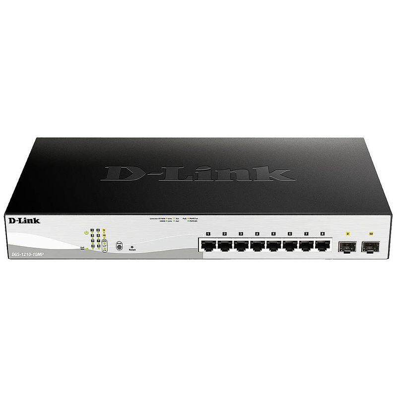 Foto van D-link dgs-1210-10mp/e netwerk switch rj45/sfp 8 + 2 poorten 20 gbit/s poe-functie