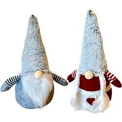 Foto van Kerst gnome kerst gnoom kerstkabouter - 22 x 6 cm - rood grijs - 2 stuks