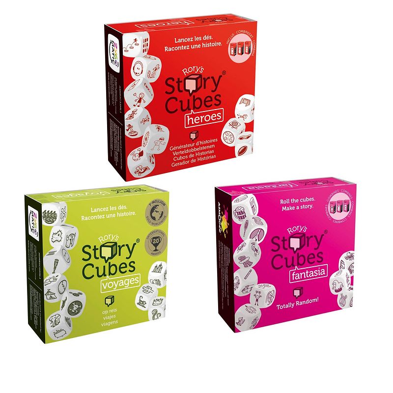 Foto van Spellenbundel - dobbelspel - 3 stuks - rory's story cubes voyages, fantasia & heroes