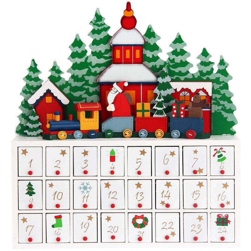 Foto van Advent kalender kerstlandschap met lades, kerst advent kalender