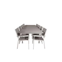 Foto van Levels tuinmeubelset tafel 100x229/310cm en 10 stoel levels wit, grijs.