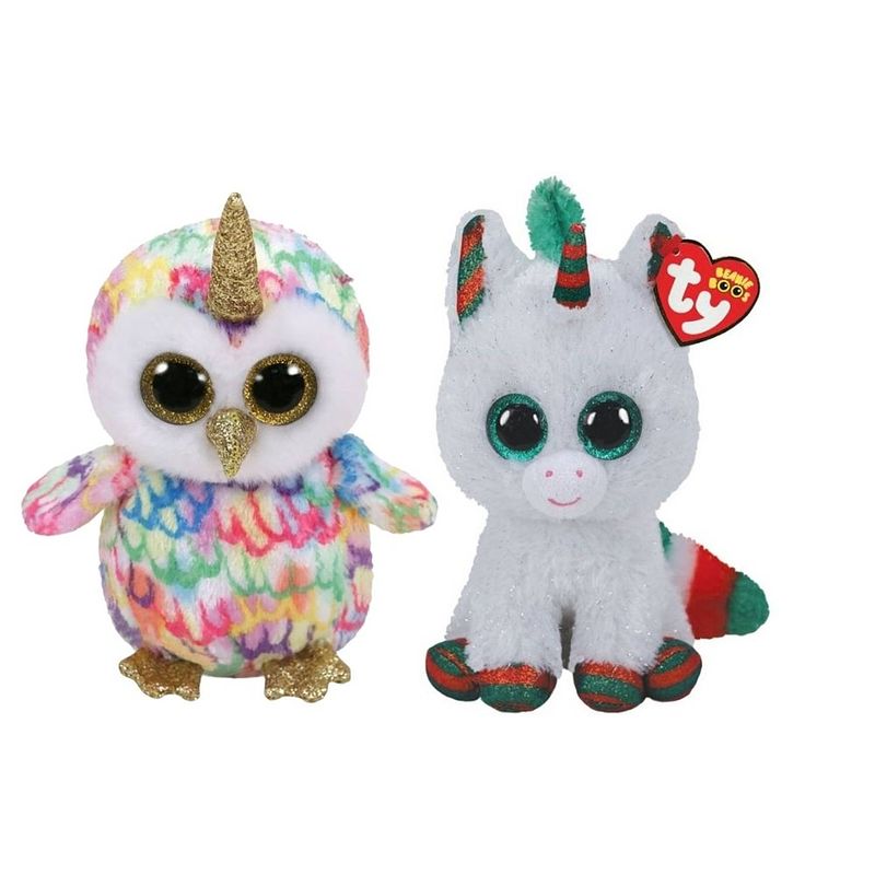 Foto van Ty - knuffel - beanie boo's - enchanted owl & chritmas unicorn