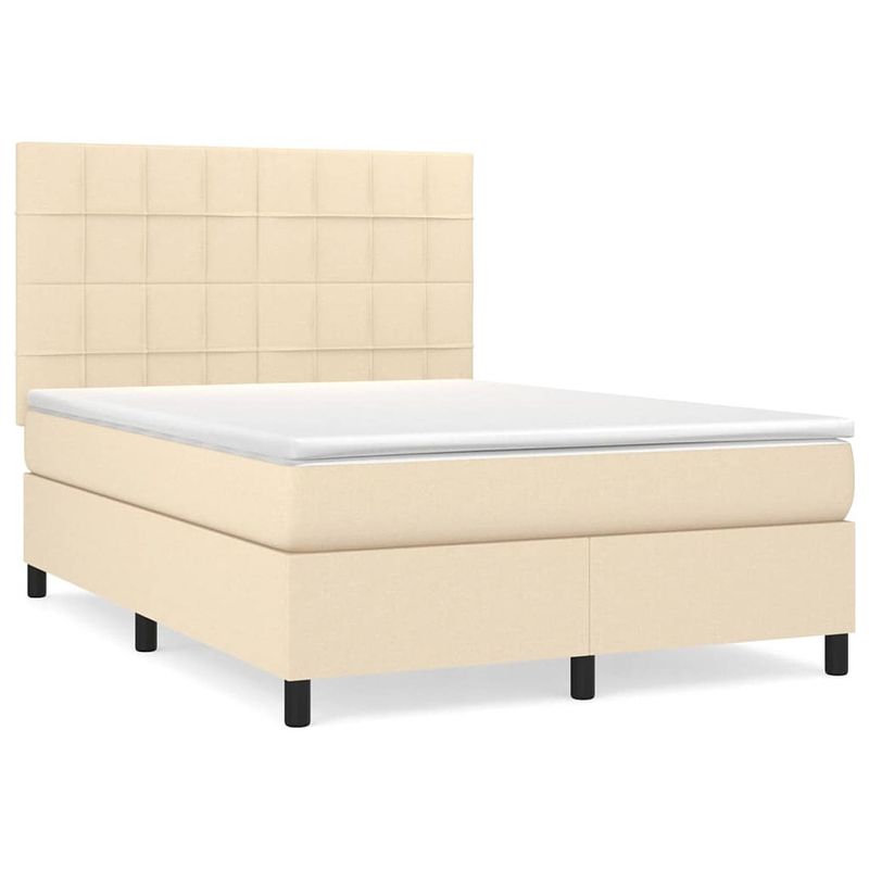 Foto van The living store boxspringbed - bed - 203 x 144 x 118/128 cm - crème - duurzaam materiaal - praktisch hoofdbord -