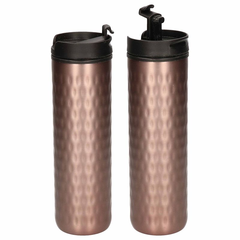 Foto van Set van 2x stuks rvs thermosfles / isoleerfles brons 400 ml - thermosflessen