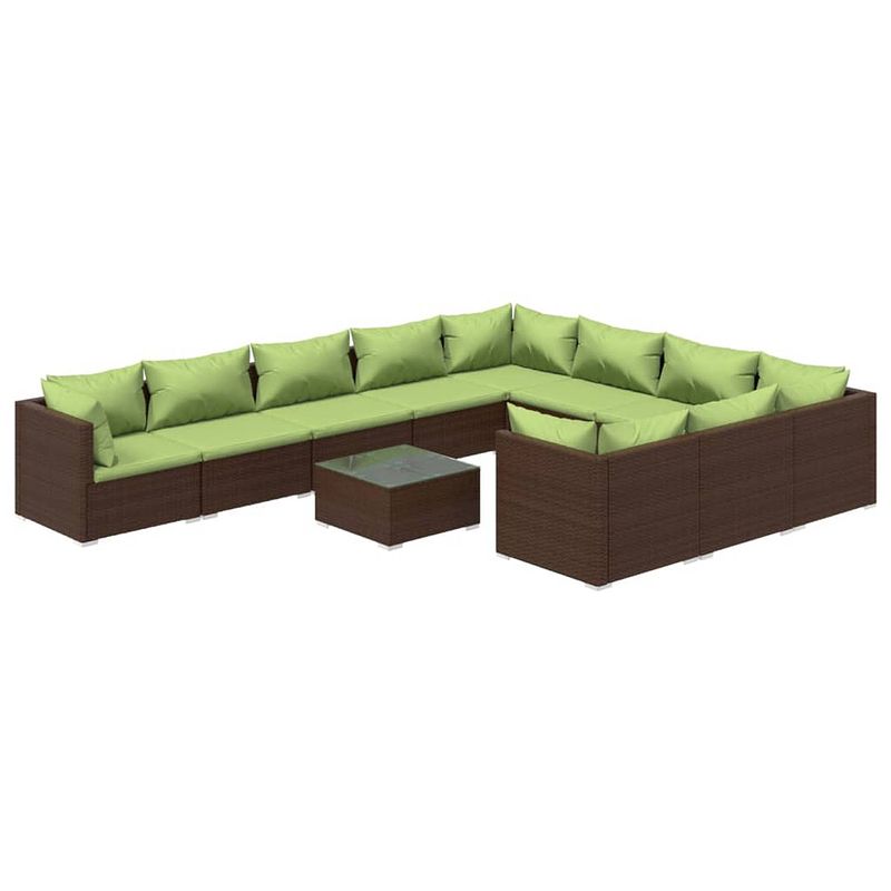 Foto van Vidaxl 11-delige loungeset met kussens poly rattan bruin