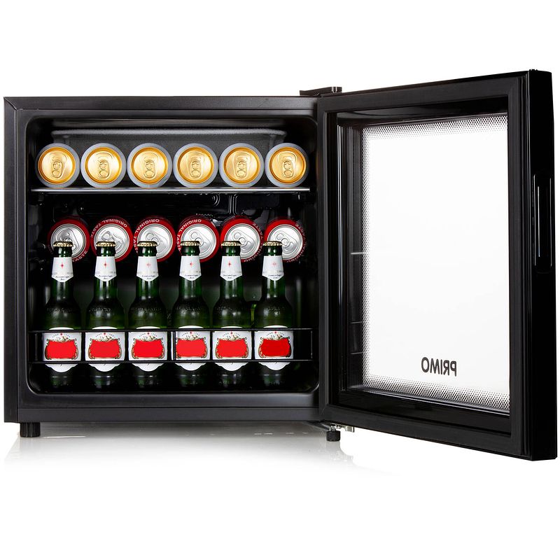 Foto van Primo pr127bc mini koelkast met glazen deur - minibar - 43l - f - zwart