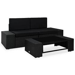 Foto van Vidaxl 3-delige loungeset poly rattan zwart