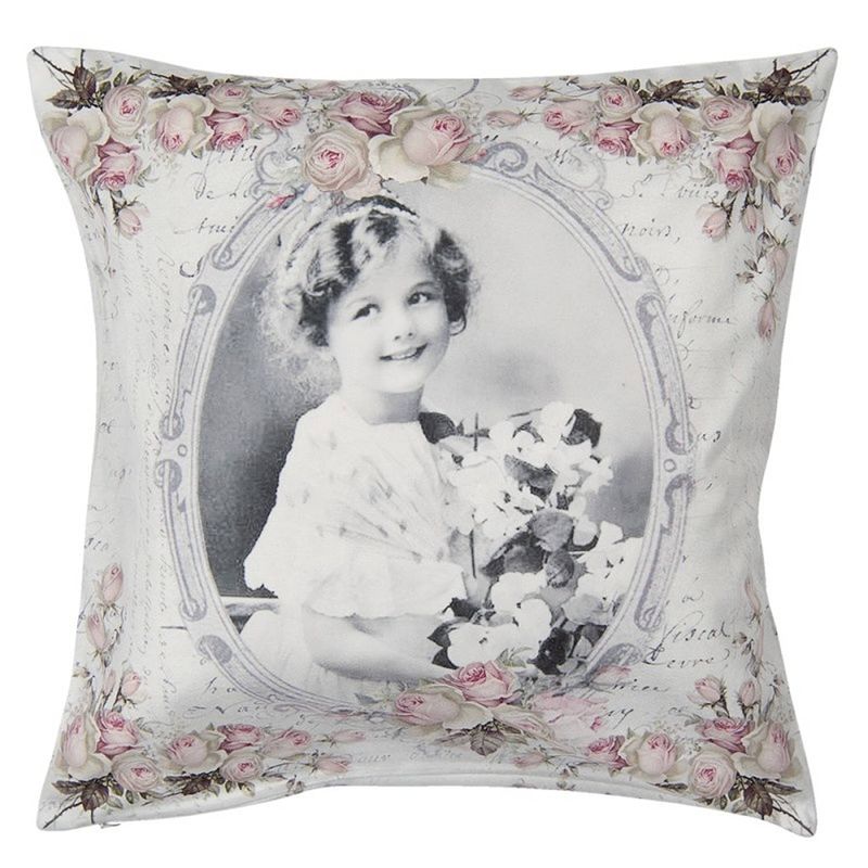 Foto van Clayre & eef kussenhoes 45x45 cm roze wit polyester vierkant bloemen sierkussenhoes kussen hoes wit sierkussenhoes