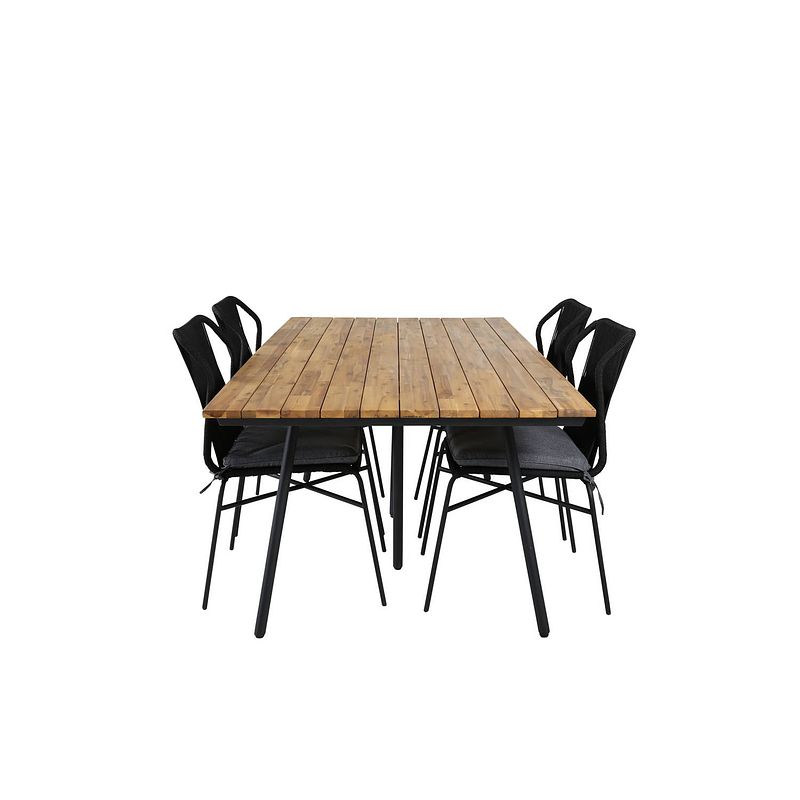 Foto van Chan tuinmeubelset tafel 100x200cm en 4 stoel julian zwart, naturel.