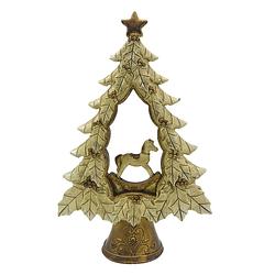 Foto van Haes deco - decoratieve kerstboom 13x5x20 cm - goudkleurig - kerstversiering, kerstdecoratie