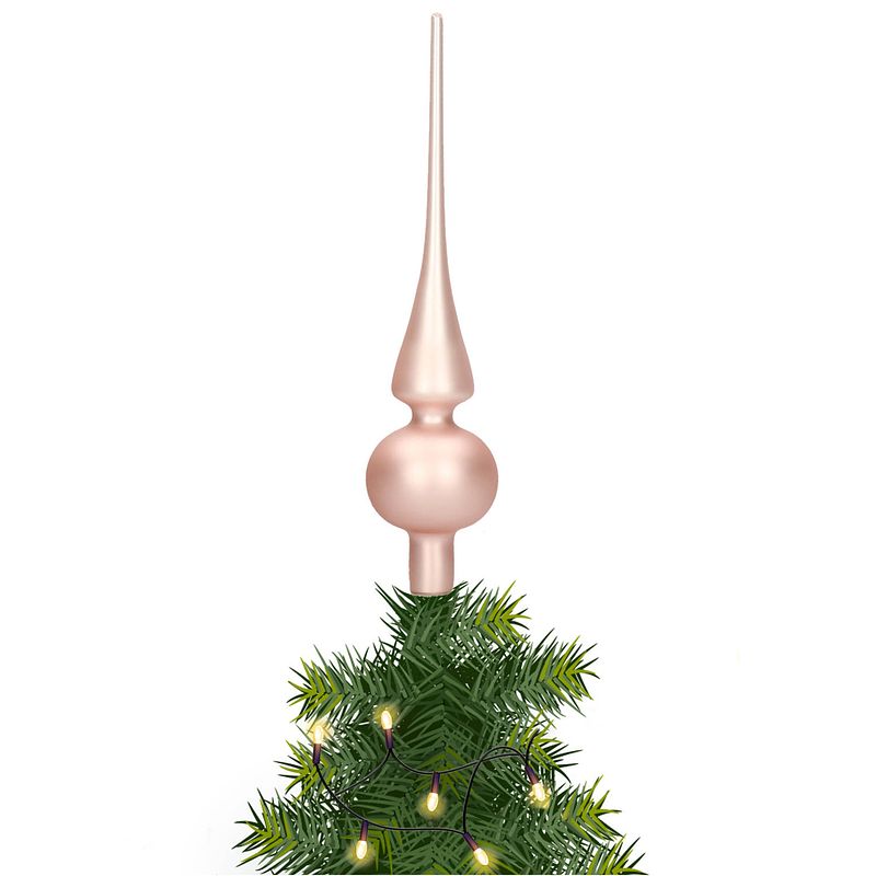 Foto van Glazen kerstboom piek/topper lichtroze mat 26 cm - kerstboompieken