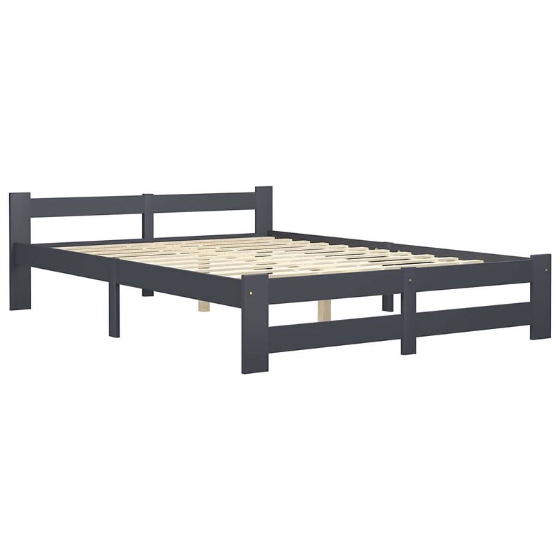 Foto van The living store bedframe - massief grenenhout - 204 x 187 x 55 cm - donkergrijs