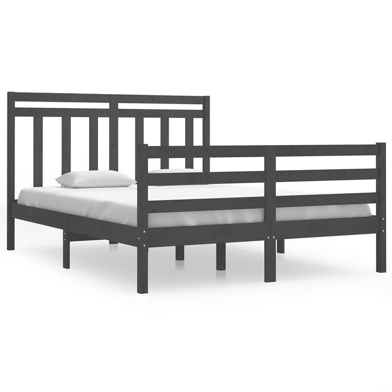 Foto van The living store bedframe - klassiek - houten bedframe - afmeting- 195.5 x 140.5 x 69.5 cm - ken- grijs - materiaal-