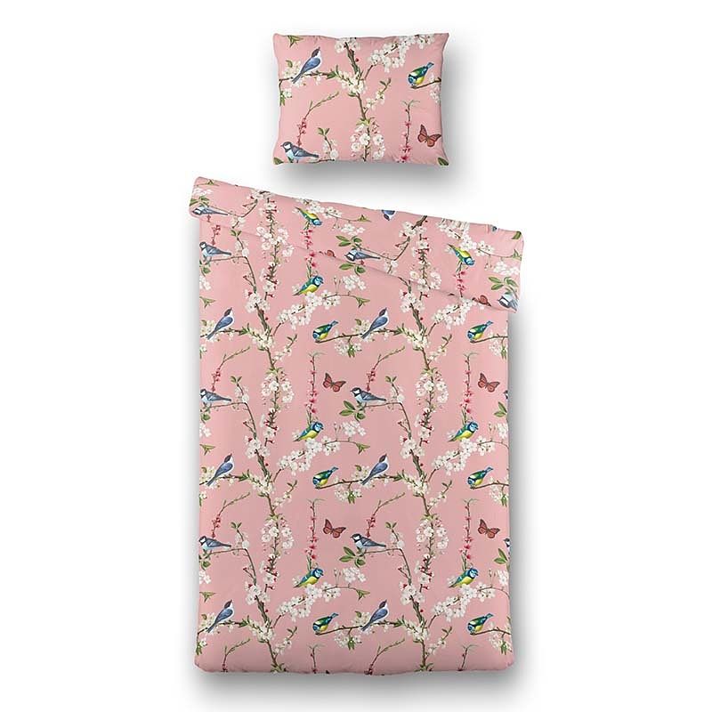 Foto van Dekbedovertrek luna bird blossom dekbedovertrek - eenpersoons (140x220 cm) - roze katoen - dessin: dieren - luna bedding - dekbed-discounter.nl