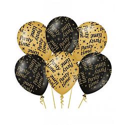 Foto van 6x stuks leeftijd verjaardag feest ballonnen party time thema geworden zwart/goud 30 cm - ballonnen
