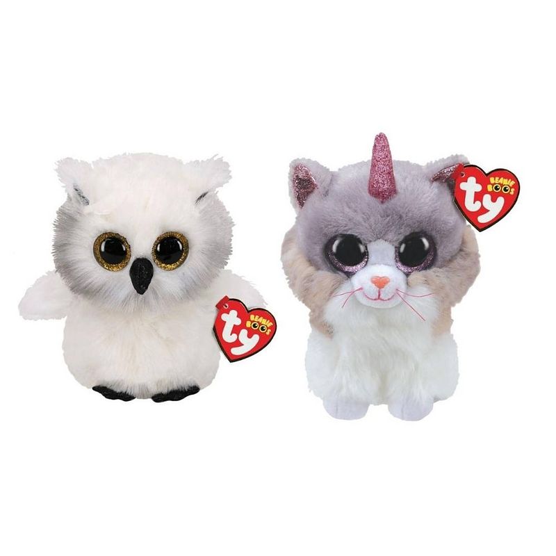 Foto van Ty - knuffel - beanie boo's - ausitin owl & asher cat